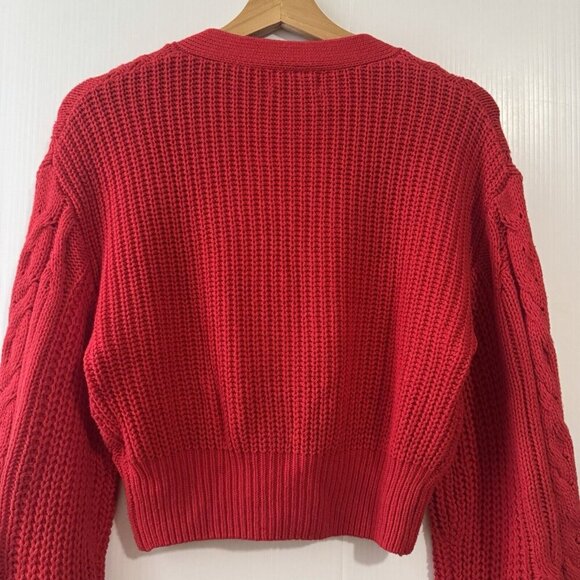 Urban Outfitters Cropped Cable Knit Sweater Women Sz XS V-neck Red Butto… - Picture 12 of 13